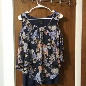 AB Studio layered cold shoulder top
